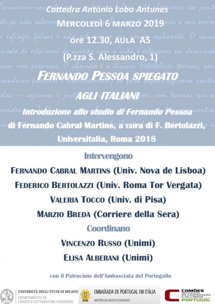 Fernando Pessoa Speigato agli Italiani. Introduzione allo studio di Fernando Pessoa di Fernando Cabral Martins, a cura di F. Bertolazzi, Universitalia, Roma 2018